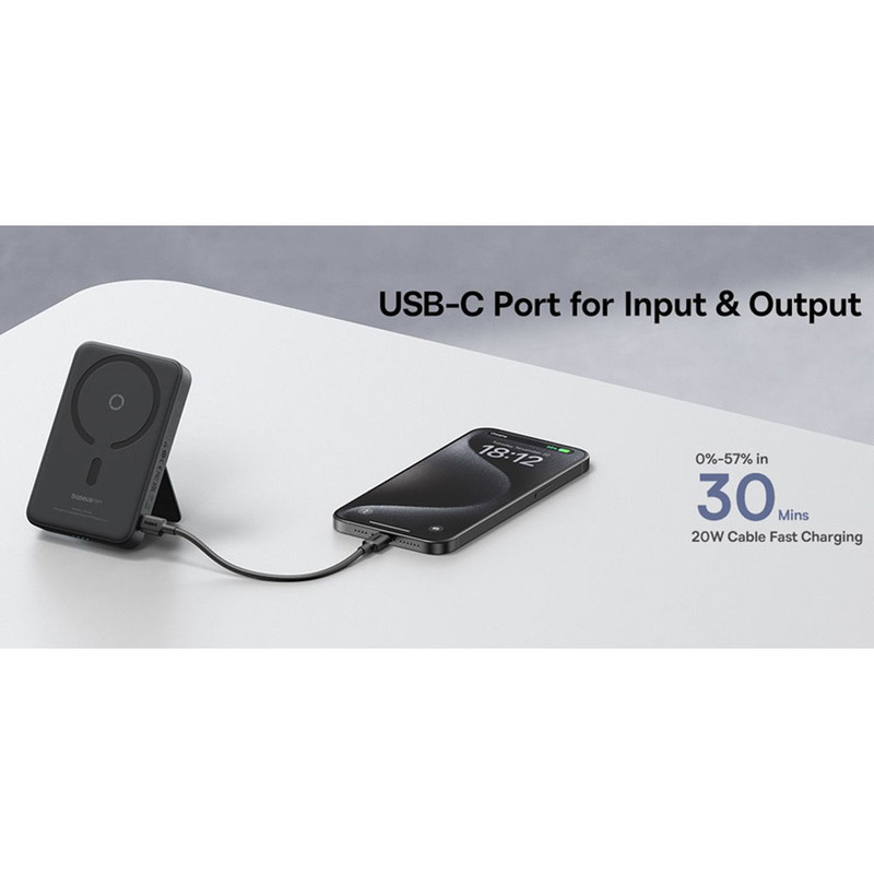 پاوربانک بیسیم 20 وات بیسوس مدل MagPro Magnetic Bracket 20w با ظرفیت 5000 میلی آمپر ساعت به همراه کابل USB-C به USB-C