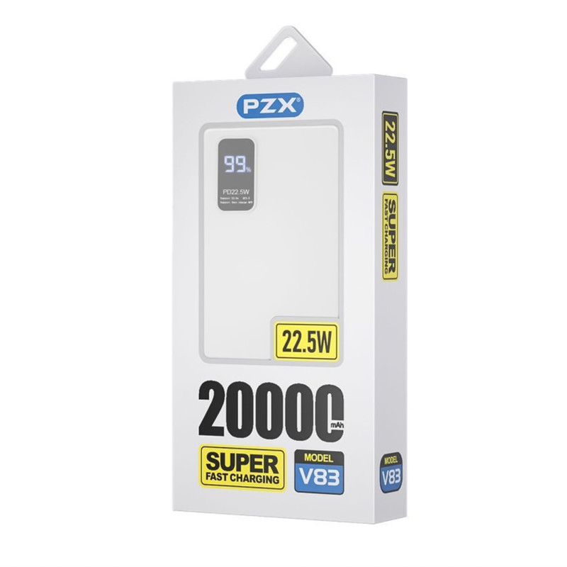 پاوربانک پی زد ایکس مدل V83 Fast Charge 22.5W ظرفیت 20000 میلی آمپر ساعت