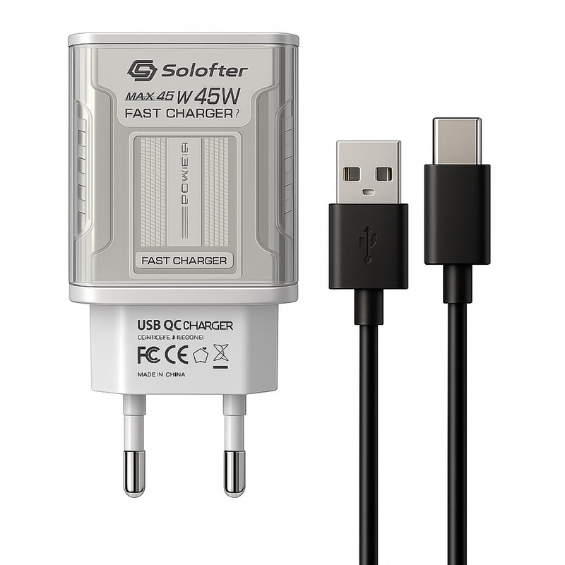 شارژر دیواری 45 وات پورت USB سولوفر مدل S24FE به همراه کابل تبدیل USB-C