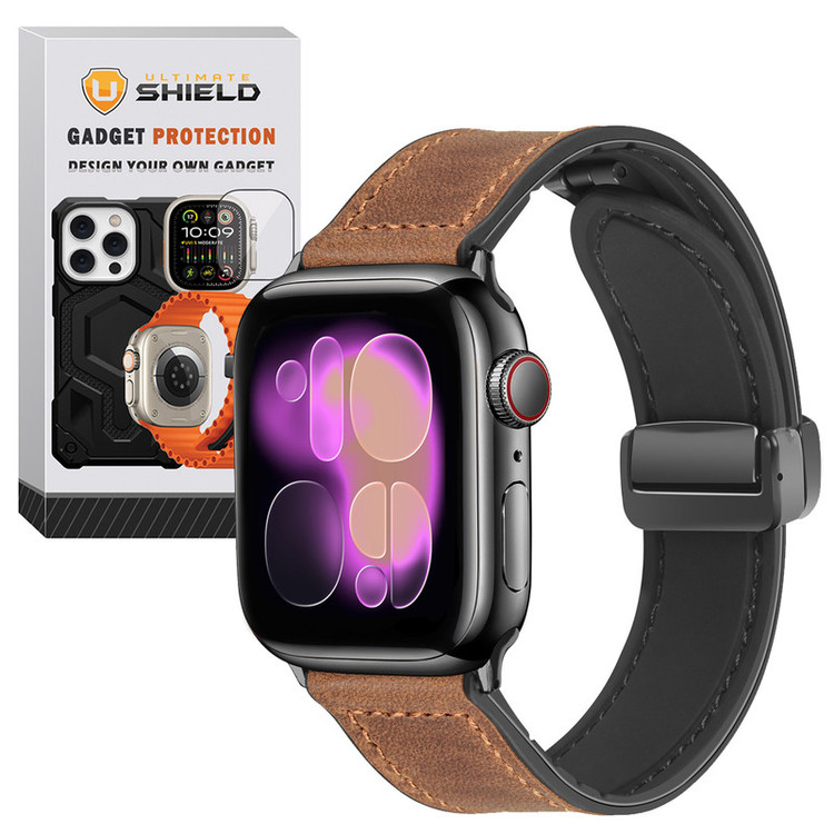 بند آلتیمیت شیلد مدل Smooth Leather Mag مناسب برای اپل واچ 44/45/46/49 میلی متری سری SE1/SE2/SE3/4/5/6/7/8/9/10/11/Ultra/Ultra2/Ultra3