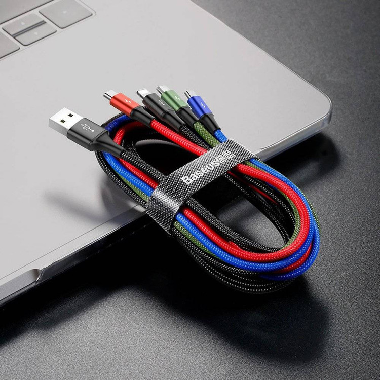 کابل تبدیل USB به لایتنینگ/USB-C/microUSB باسئوس مدل Rapid Series CA1T4-A01 طول 1.2 متر