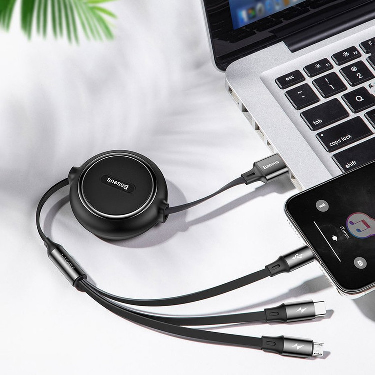 کابل تبدیل USB به USB-C/microUSB/لایتنینگ باسئوس مدل GOLDEN LOOP طول 1.2 متر