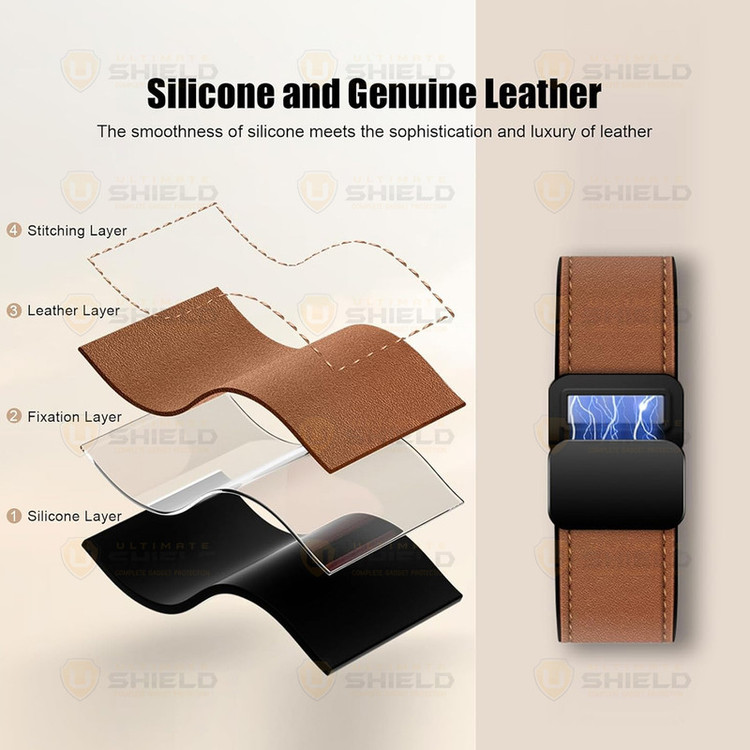 بند آلتیمیت شیلد مدل Smooth Leather Mag مناسب برای اپل واچ 45 میلی متری سری 7/8/9