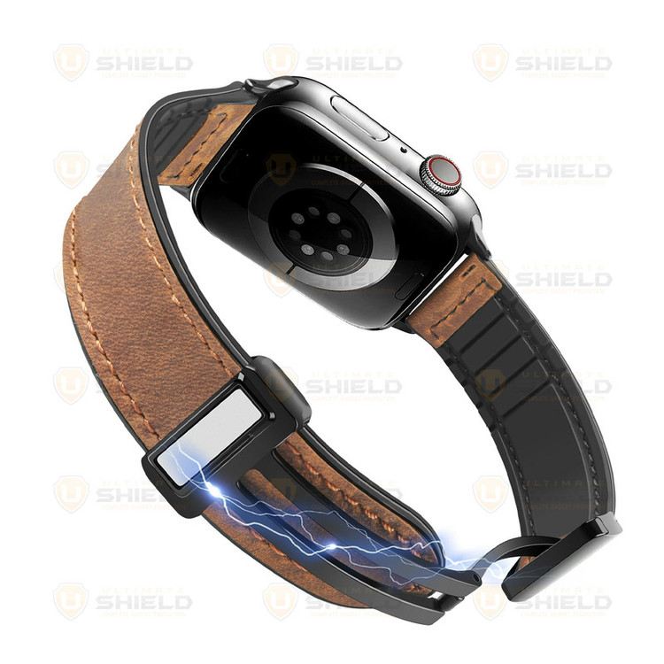 بند آلتیمیت شیلد مدل Smooth Leather Mag مناسب برای اپل واچ 46 میلی متری سری 11